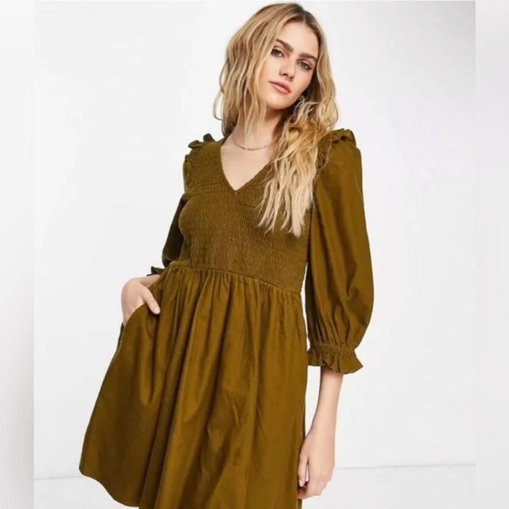 Madewell Lucie Olive Green Smocked Dress